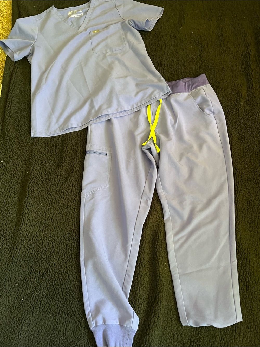Figs Light Lavender Joggers with Neon Yellow Drawstring